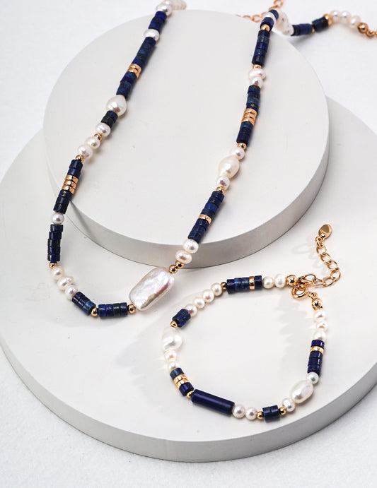 Sterling silver lapis lazuli pearl necklace