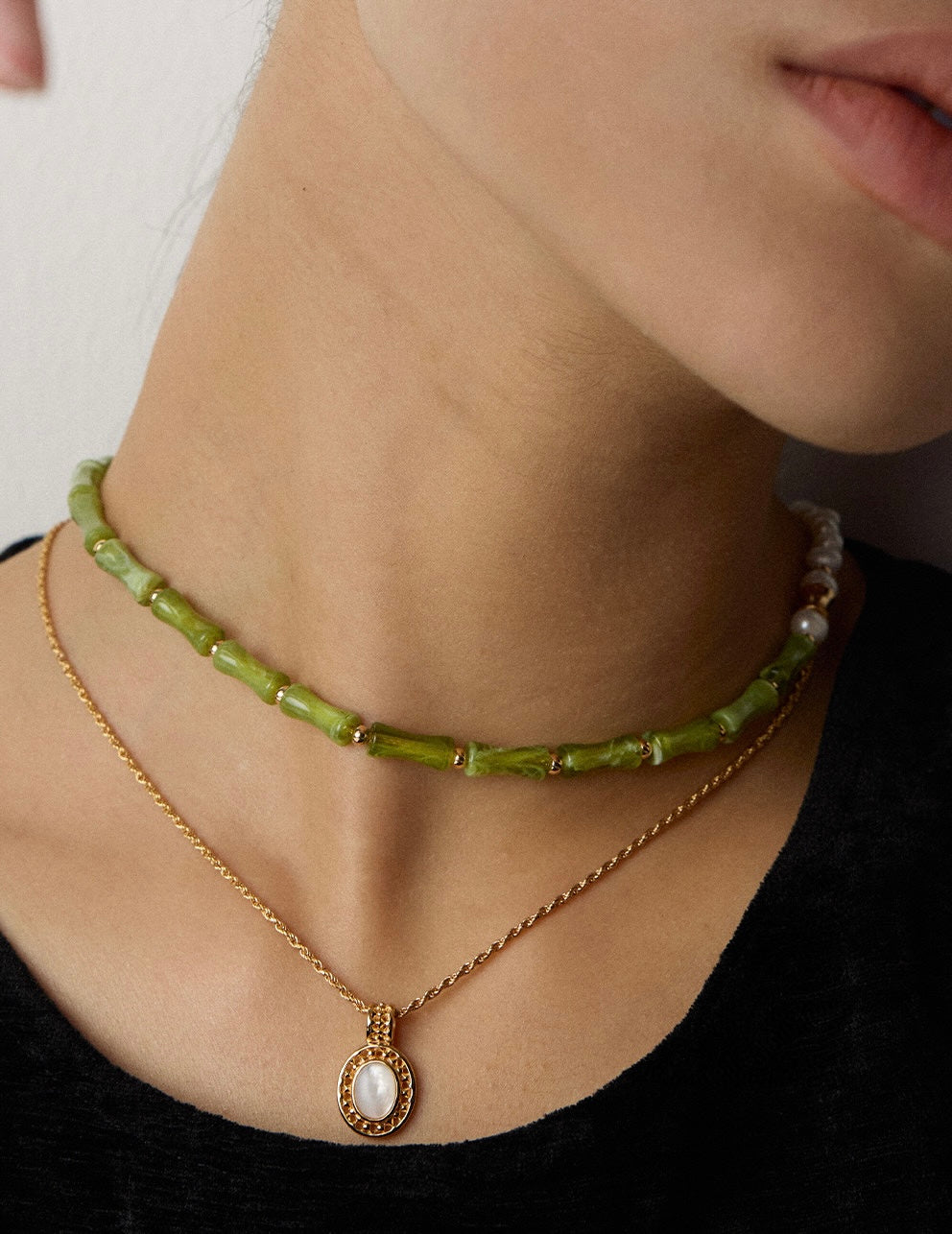 Collier Bambou et Perles de Lune