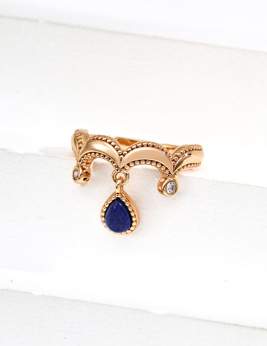 S925 silver vintage natural lapis lazuli zircon ring