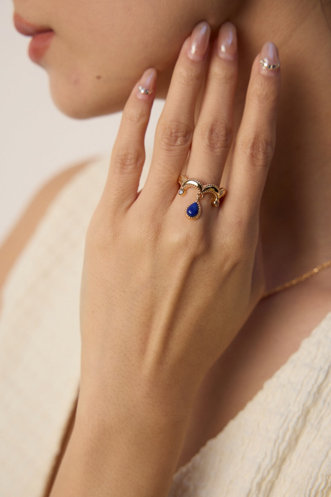 S925 silver vintage natural lapis lazuli zircon ring