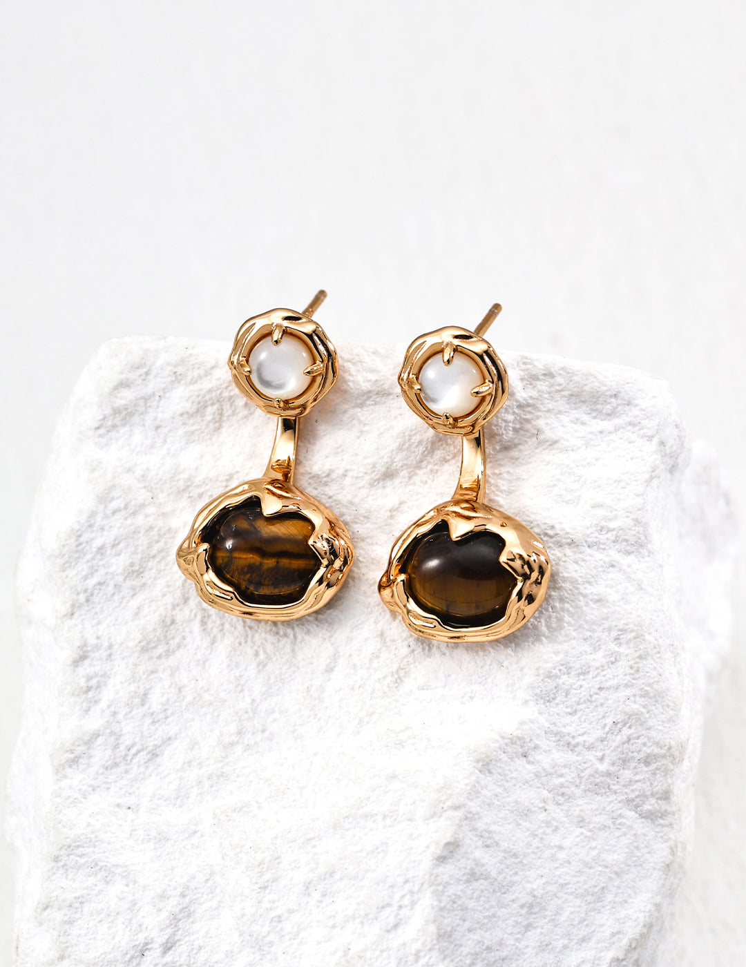 S925 Silver Vintage-Design Tiger's Eye Earrings (Dual-Use)