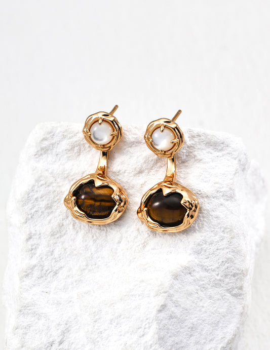 S925 Silver Vintage-Design Tiger's Eye Earrings (Dual-Use)