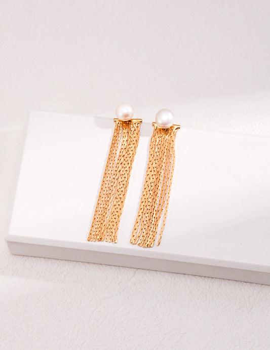 Pearl Tassel Earrings – Handmade Gold Dangle Earrings, Elegant Baroque Pearl Jewellery