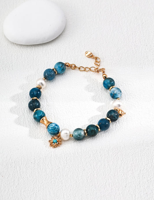 S925 Silver Vintage Natural Pearl Azurite Turquoise Bracelet
