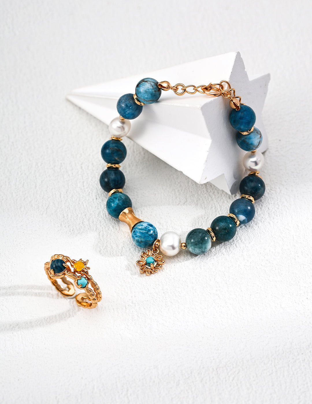 S925 Silver Vintage Natural Pearl Azurite Turquoise Bracelet