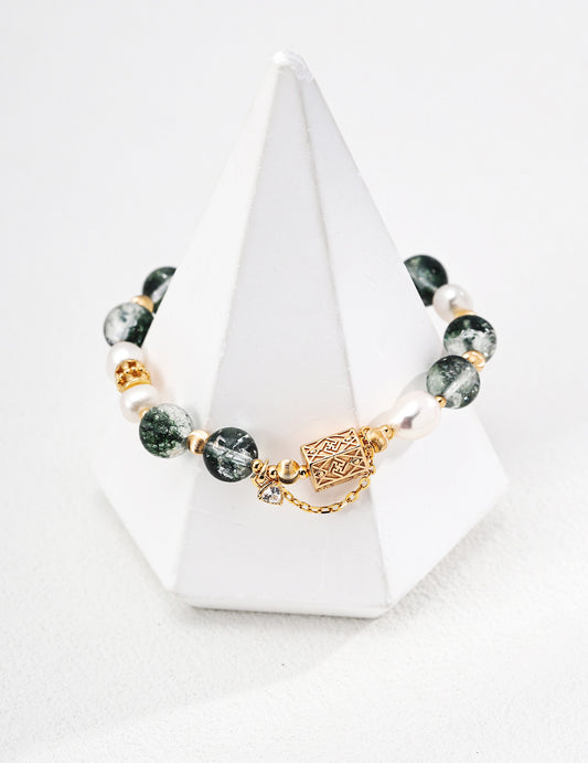 Moss Agate & Pearl Harmony Bracelet