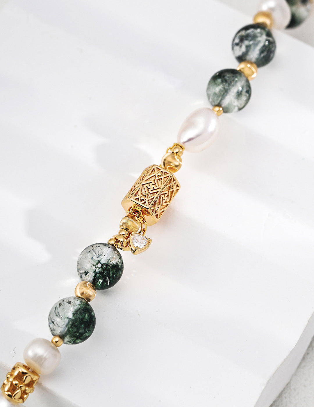 Moss Agate & Pearl Harmony Bracelet